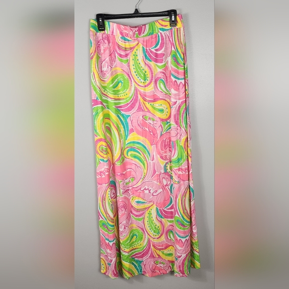 Lilly Pulitzer Bright Colorful Paisley Flamingo Marnie Maxi Skirt Size Medium - Picture 1 of 6
